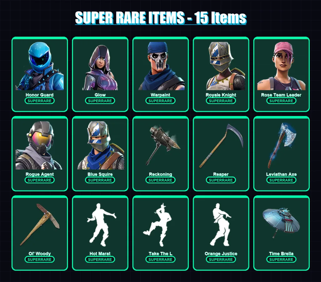 [PC/XBOX/PSN] | Honor Guard | Glow | Warpaint | Royale Knight | Rose Team Leader | 157 skin | 137 pickaxe | 174 emote | 121 glider | Lv1400