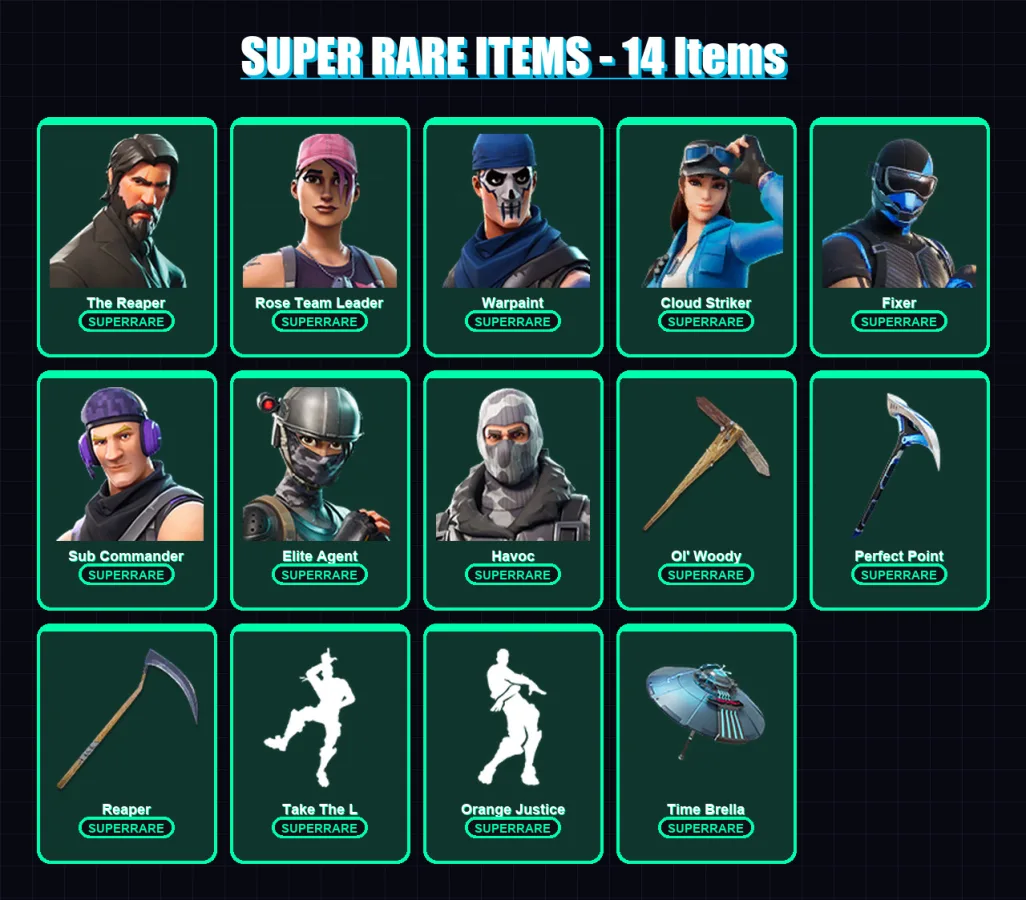 [PC/XBOX/PSN] | The Reaper | Rose Team Leader | Warpaint | Cloud Striker | Fixer | 233 skin | 251 pickaxe | 214 emote | 184 glider | Lv3515