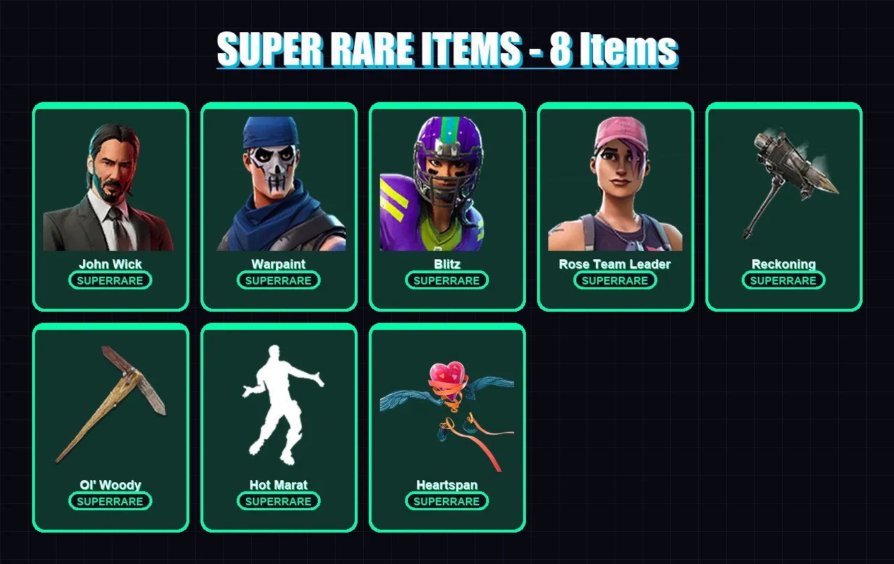 [PC/XBOX/PSN] | John Wick | Warpaint | Blitz | Rose Team Leader | Molten Battle Hound | 116 skin | 92 pickaxe | 139 emote | 88 glider | Lv942