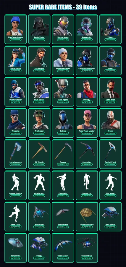 [PC] | Blue Team Leader | Darth Vader | Rogue Agent | Breakpoint | Trilogy | 297 skin | 287 pickaxe | 250 emote | 221 glider | Lv3264