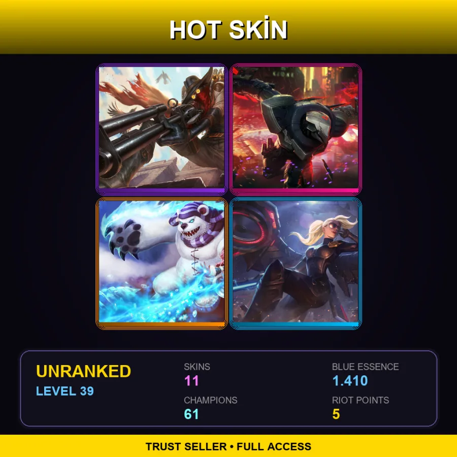 EUNE | Lv39 | Unranked | 11 Skin | 61 Champ — LoL account