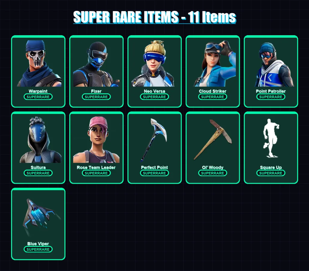[PS4/PS5/XBOX/PC] | Warpaint | Fixer | Neo Versa | Cloud Striker | Point Patroller | 86 skin | 90 pickaxe | 78 emote | 76 glider | Lv1312