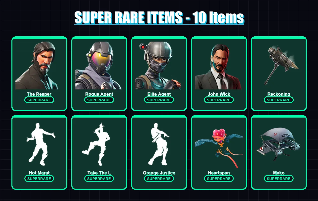 [PC/XBOX/PSN] | The Reaper | Rogue Agent | Elite Agent | John Wick | Hybrid | 106 skin | 96 pickaxe | 135 emote | 86 glider | Lv1433