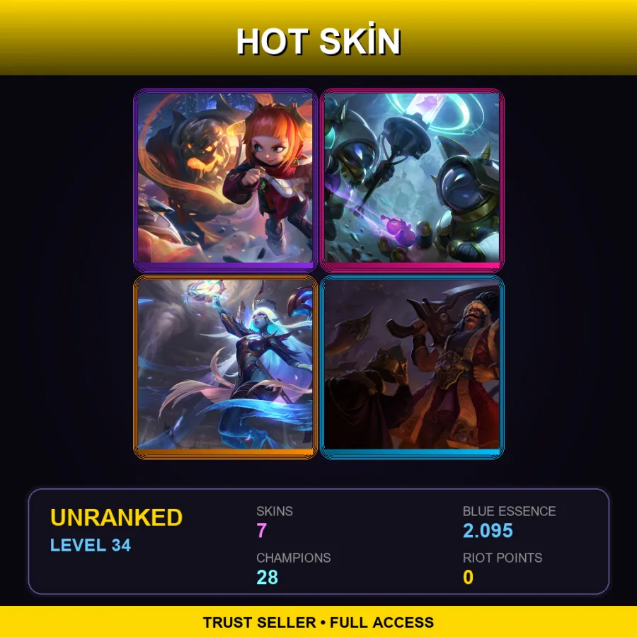 EUNE | Lv34 | Unranked | 7 Skin | 28 Champ — LoL account