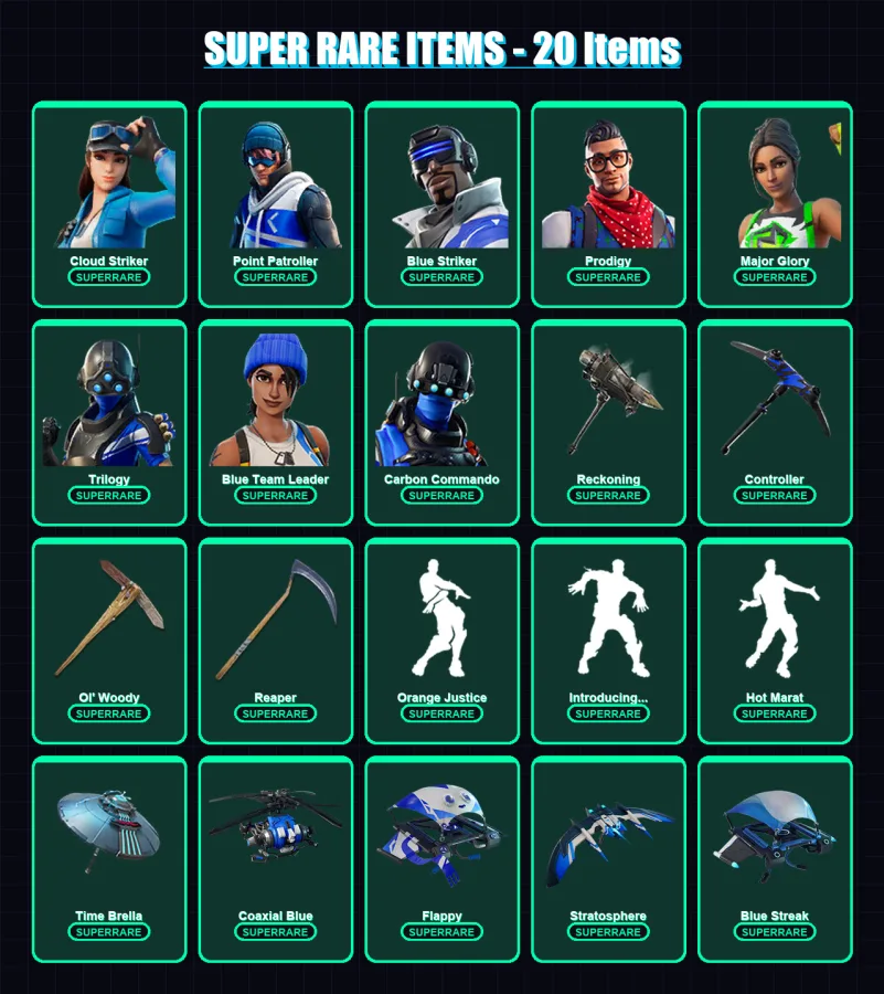 [PS4/PS5/XBOX/PC] | Cloud Striker | Point Patroller | Blue Striker | Prodigy | Major Glory | 177 skin | 223 pickaxe | 181 emote | 195 glider | Lv330