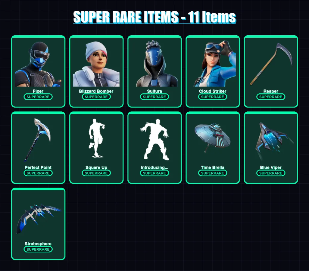 [PS4/PS5/PC] | Fixer | Blizzard Bomber | Sultura | Cloud Striker | The Ageless | 231 skin | 283 pickaxe | 197 emote | 223 glider | Lv3888