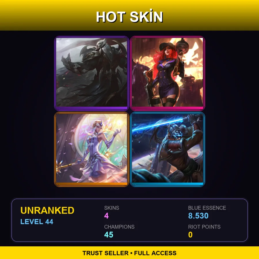 NA | Lv44 | Unranked | 4 Skin | 45 Champ — LoL account