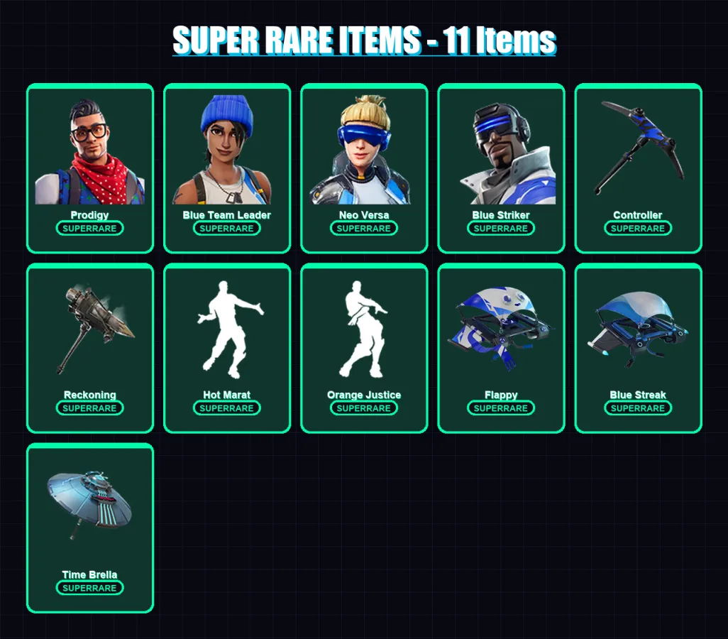 [PS4/PS5/XBOX/PC] | Prodigy | Blue Team Leader | Neo Versa | Blue Striker | Zenith | 82 skin | 126 pickaxe | 83 emote | 95 glider | Lv1453