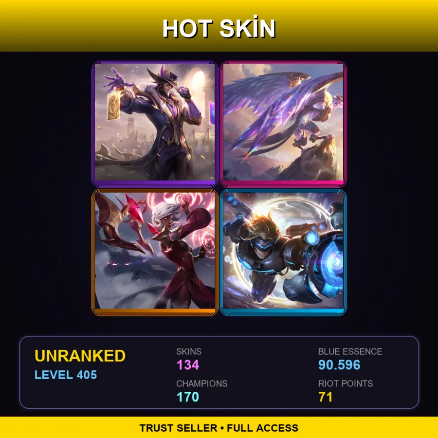 EUW | Lv405 | Unranked | 134 Skin | 170 Champ — LoL account