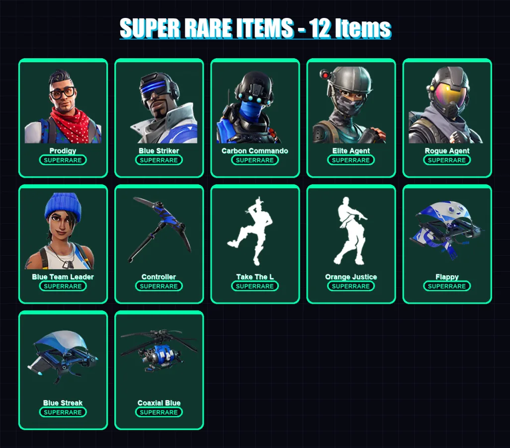 [PC/XBOX/PSN] | Prodigy | Blue Striker | Carbon Commando | Elite Agent | Rogue Agent | 28 skin | 18 pickaxe | 26 emote | 21 glider | Lv262