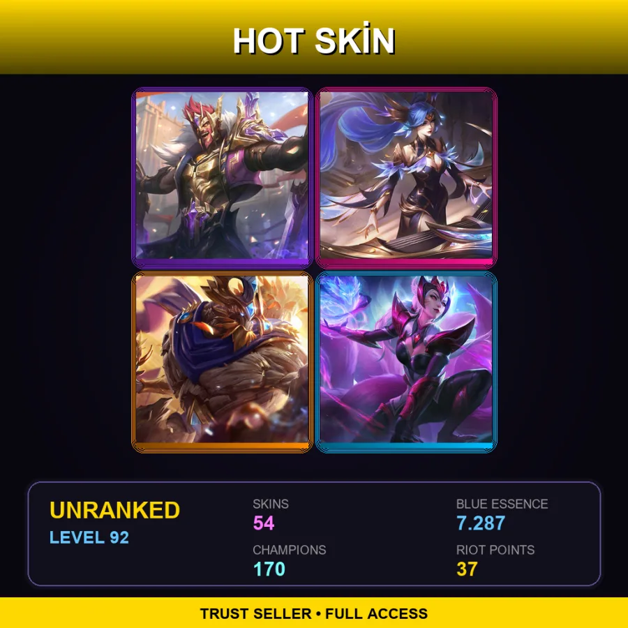 SG | Lv92 | Unranked | 54 Skin | 170 Champ
