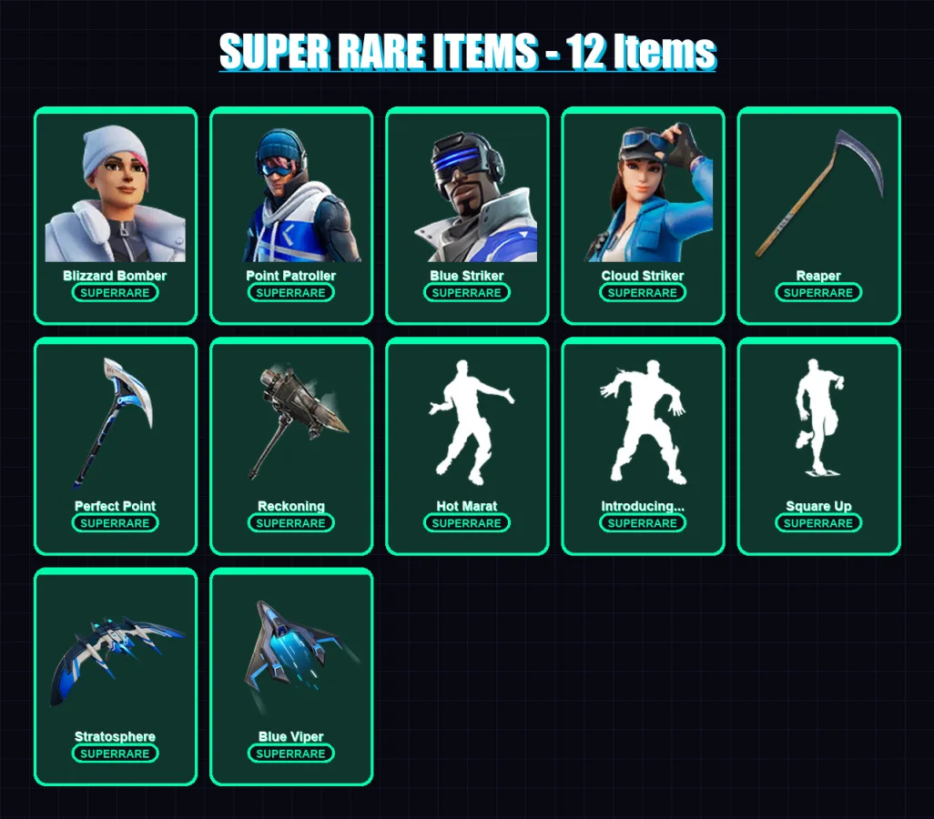 [PS4/PS5/XBOX/PC] | Blizzard Bomber | Point Patroller | Blue Striker | Cloud Striker | Fusion | 62 skin | 73 pickaxe | 64 emote | 70 glider | Lv1073