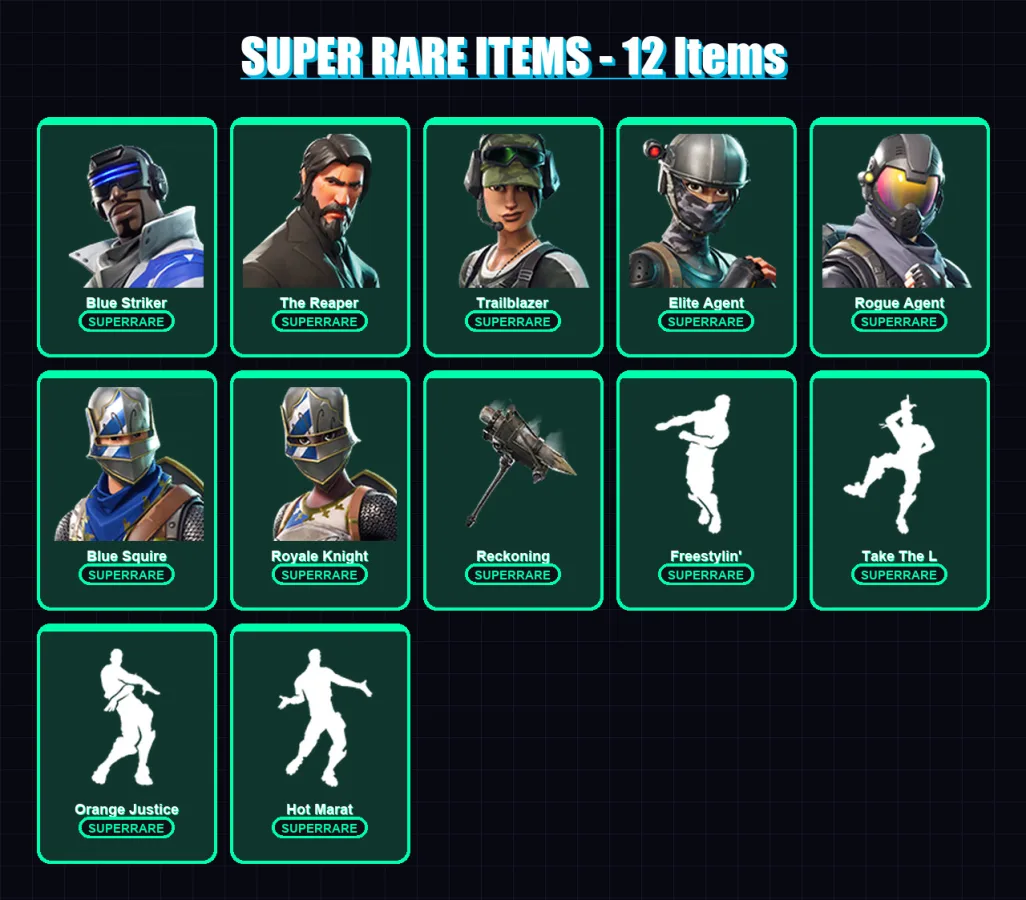 [PC/XBOX/PSN] | Blue Striker | The Reaper | Trailblazer | Elite Agent | Rogue Agent | 44 skin | 26 pickaxe | 40 emote | 26 glider | Lv413