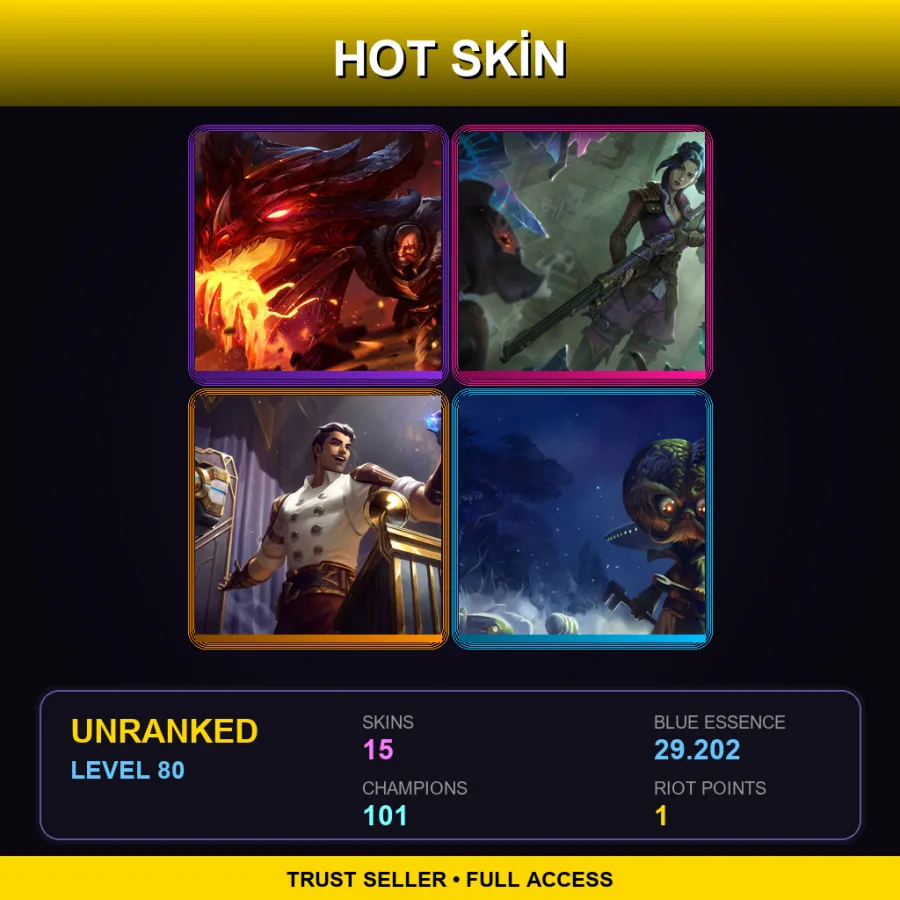 NA | Lv80 | Unranked | 15 Skin | 101 Champ — LoL account