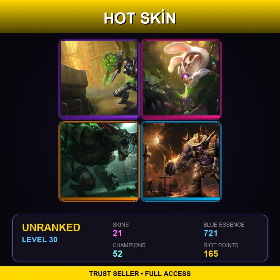 EUW | Lv30 | Unranked | 21 Skin | 52 Champ
