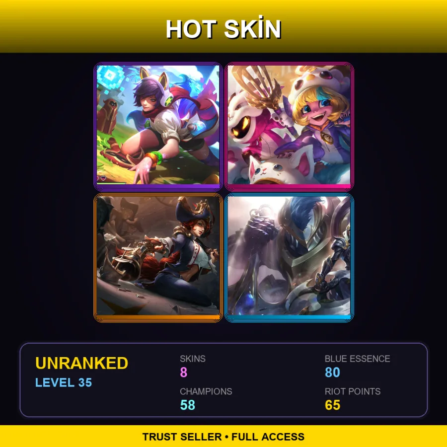 EUNE | Lv35 | Unranked | 8 Skin | 58 Champ — LoL account