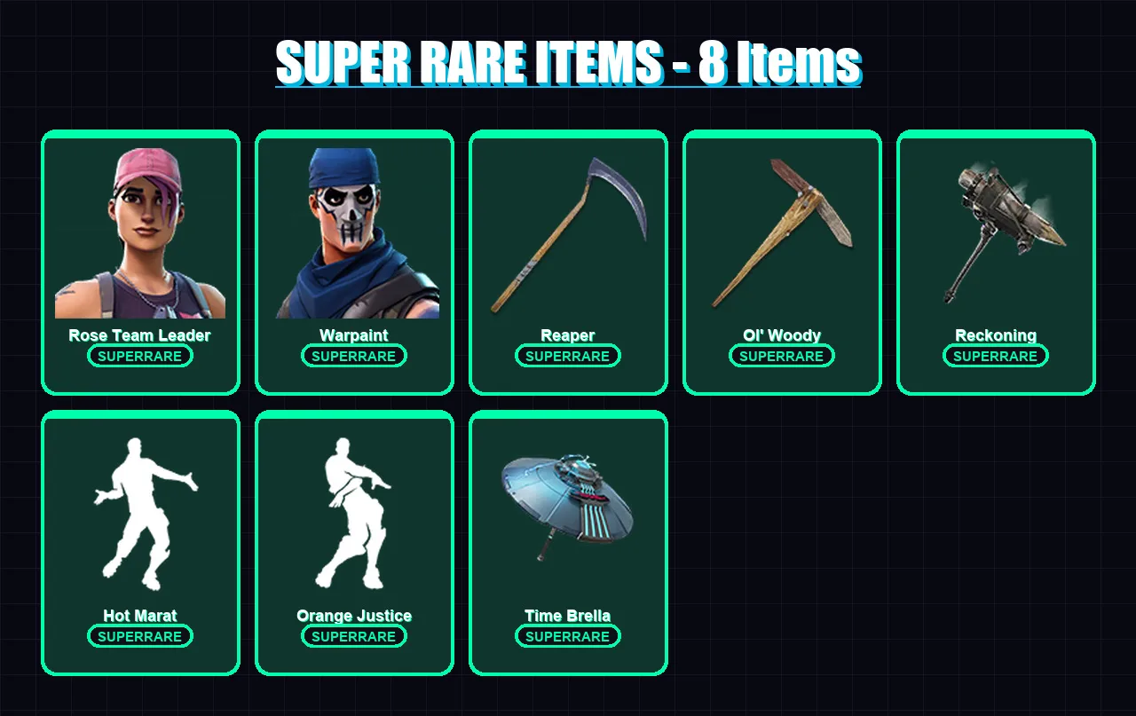 [PC/XBOX/PSN] | Rose Team Leader | Warpaint | Omega | Ragnarok | Blackheart | 72 skin | 100 pickaxe | 82 emote | 92 glider | Lv1759