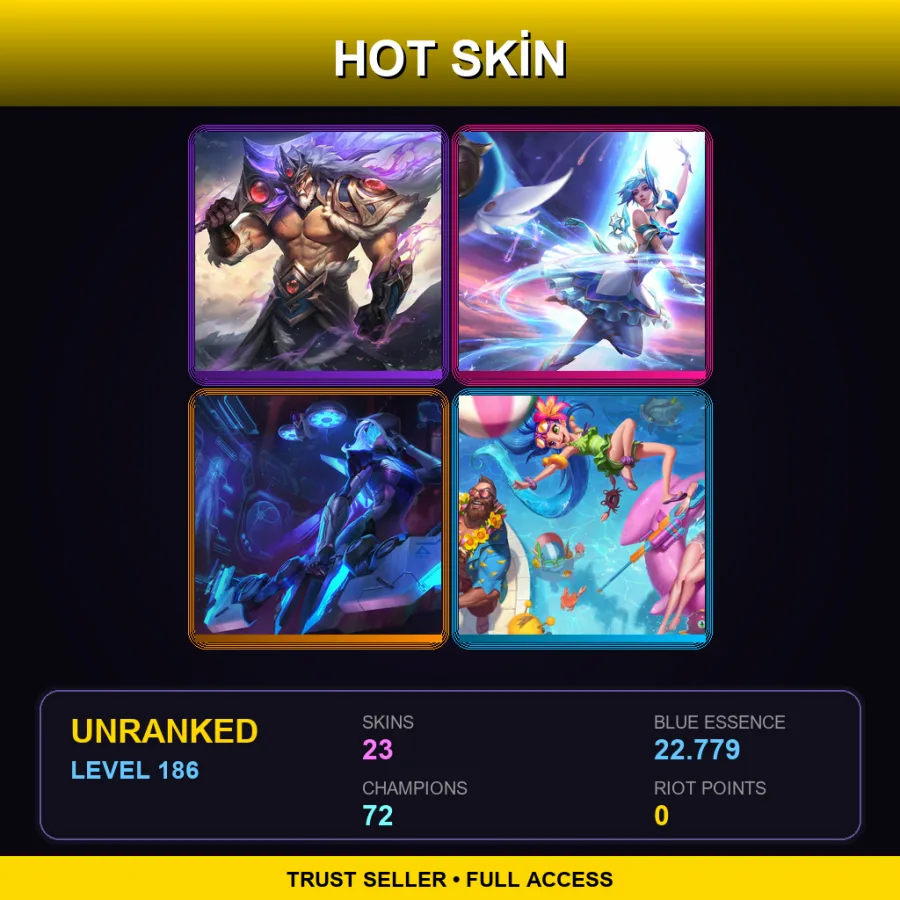 ME | Victorious Tryndamere | Star Guardian Orianna | PROJECT: Ashe | Pool Party Caitlyn | 23 Skin | 72 Champ | Lv186