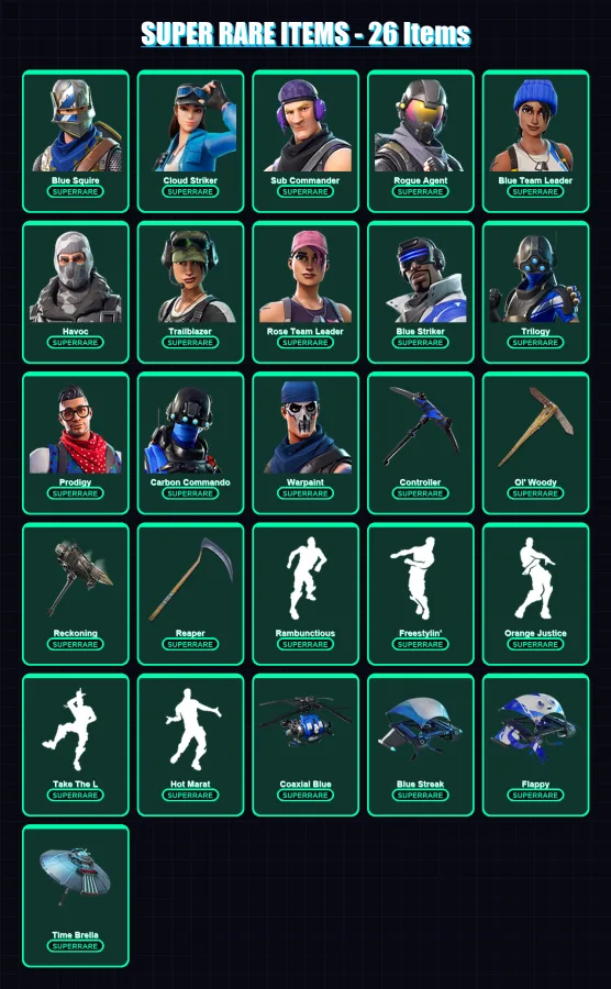 [PC] | Blue Squire | Cloud Striker | Sub Commander | Rogue Agent | Blue Team Leader | 328 skin | 311 pickaxe | 203 emote | 180 glider | Lv2006