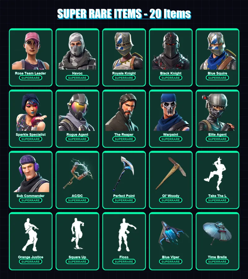 [PS4/PS5/XBOX/PC] | Rose Team Leader | Havoc | Royale Knight | Black Knight | Blue Squire | 58 skin | 57 pickaxe | 49 emote | 54 glider | Lv642