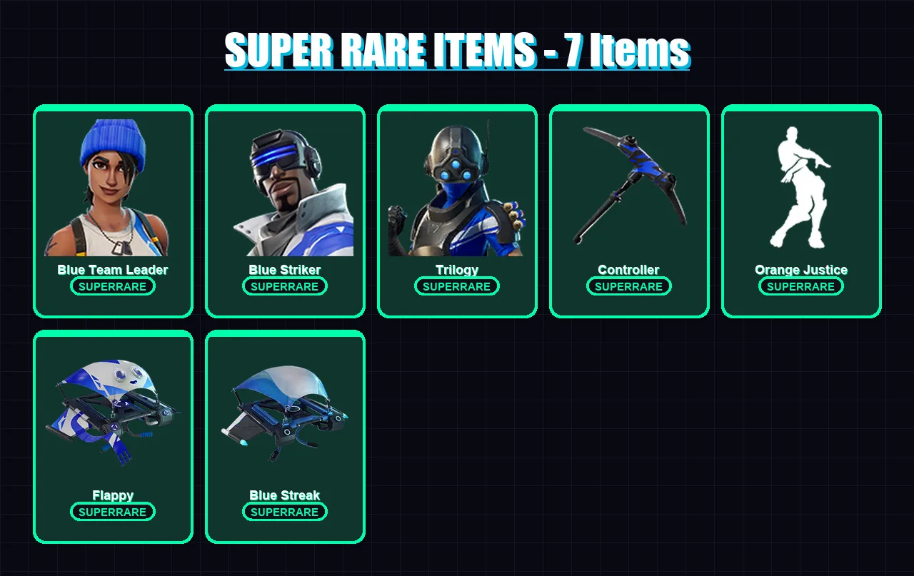 [PS4/PS5/XBOX/PC] | Blue Team Leader | Blue Striker | Trilogy | Lt. Evergreen | Wooly Warrior | 5 skin | 4 pickaxe | 9 emote | 10 glider | Lv168