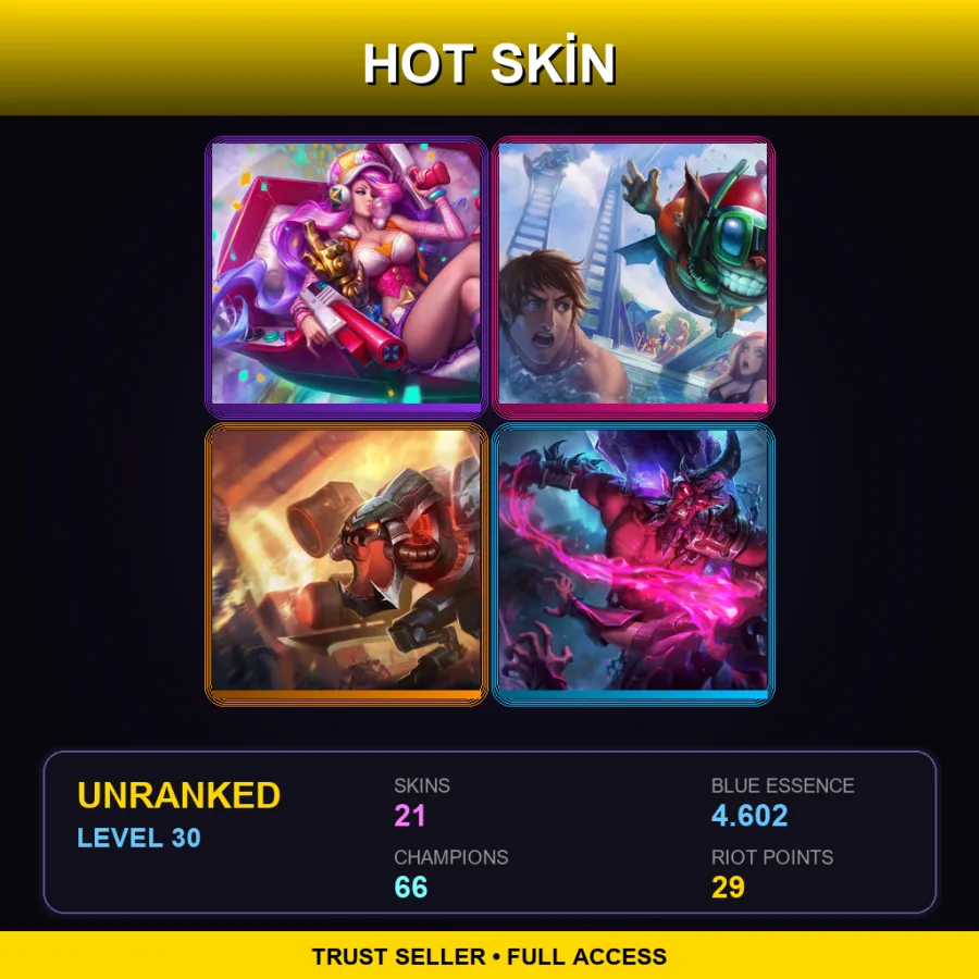 OCE | Lv30 | Unranked | 21 Skin | 66 Champ — Unranked / Smurf League of Legends