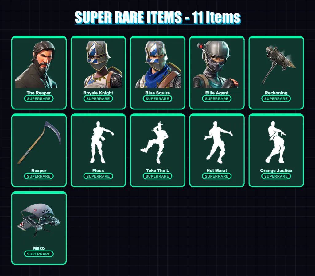 [PC/XBOX] | The Reaper | Royale Knight | Blue Squire | Elite Agent | Mandalorian | 118 skin | 94 pickaxe | 95 emote | 99 glider | Lv1423