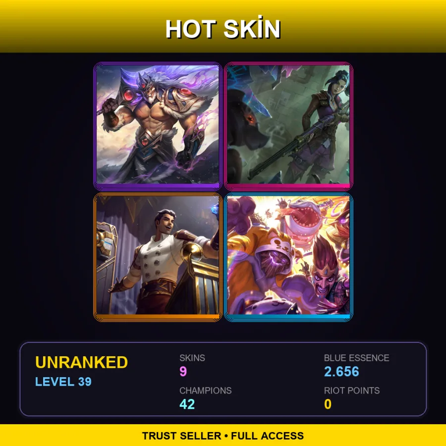 ME | Lv39 | Unranked | 9 Skin | 42 Champ — LoL account