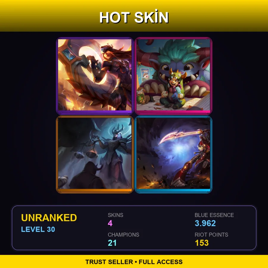 EUW | Lv30 | Unranked | 4 Skin | 21 Champ