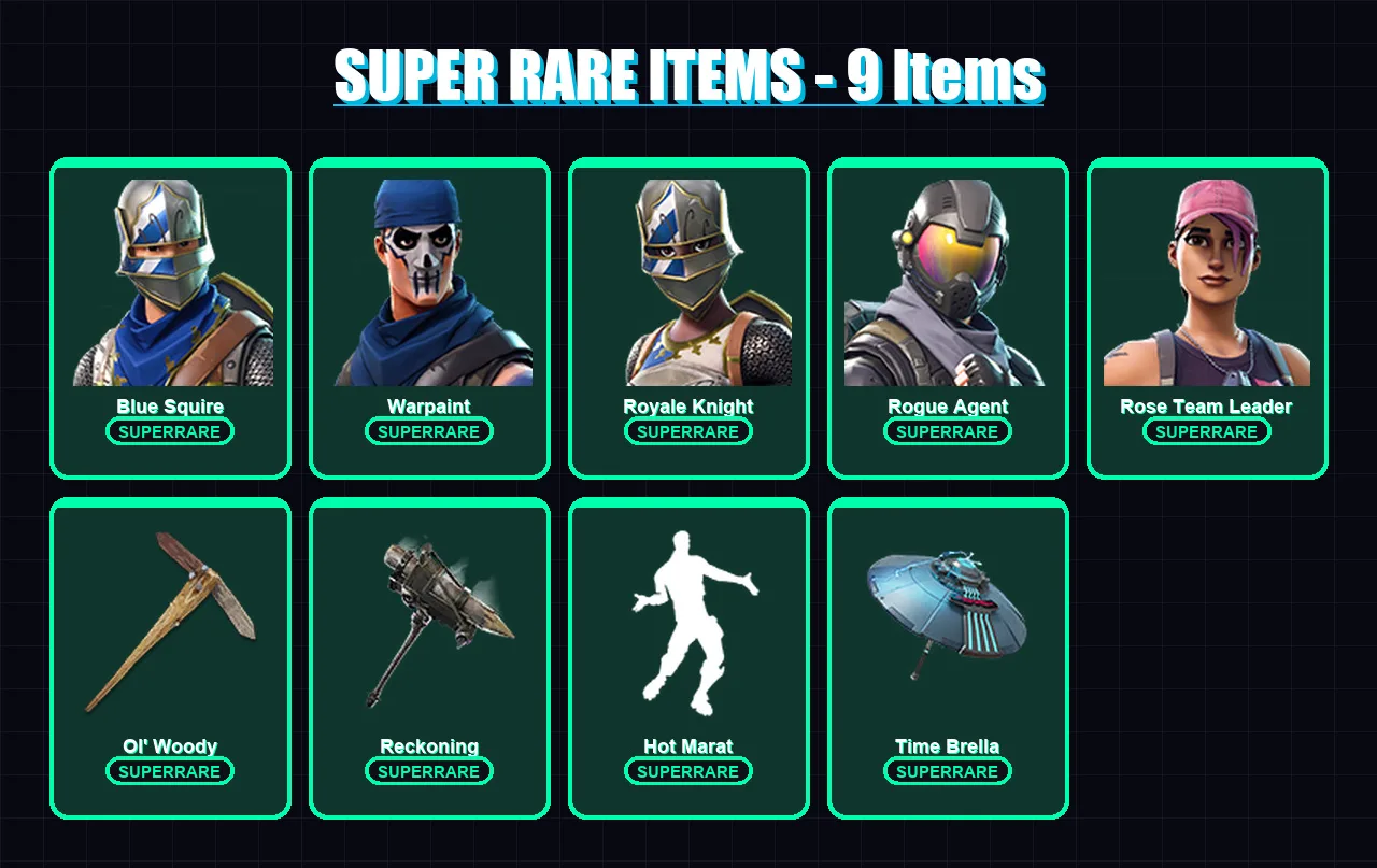 [PC/XBOX/PSN] | Blue Squire | Warpaint | Royale Knight | Rogue Agent | Rose Team Leader | 48 skin | 48 pickaxe | 49 emote | 51 glider | Lv609