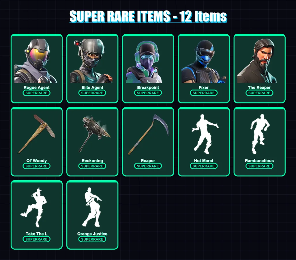 [PS4/PS5/PC] | Rogue Agent | Elite Agent | Breakpoint | Fixer | The Reaper | 114 skin | 85 pickaxe | 91 emote | 77 glider | Lv1300