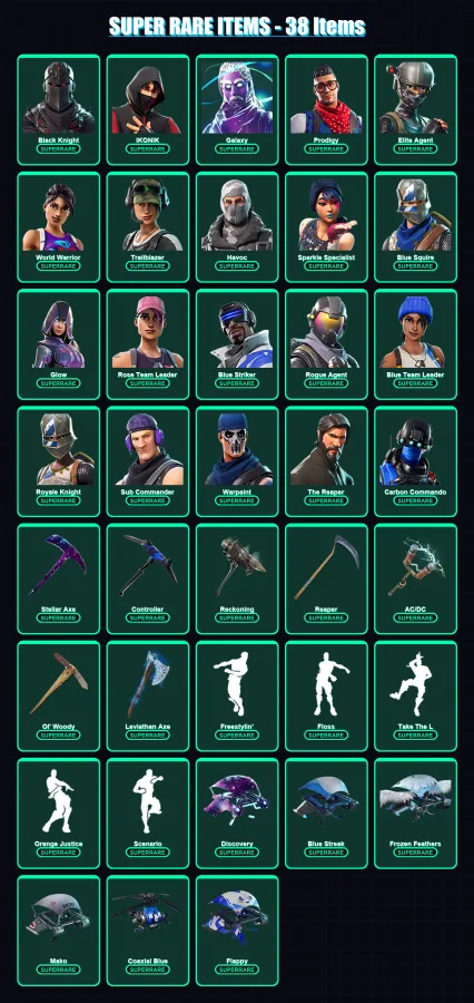 [PC/XBOX] | Black Knight | IKONIK | Galaxy | Prodigy | Elite Agent | 102 skin | 73 pickaxe | 75 emote | 73 glider | Lv971