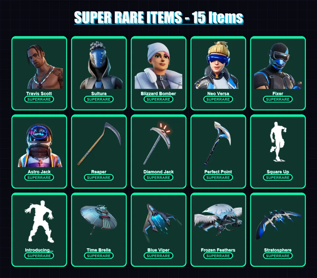 [PS4/PS5/XBOX/PC] | Travis Scott | Sultura | Blizzard Bomber | Neo Versa | Fixer | 112 skin | 110 pickaxe | 104 emote | 103 glider | Lv1573