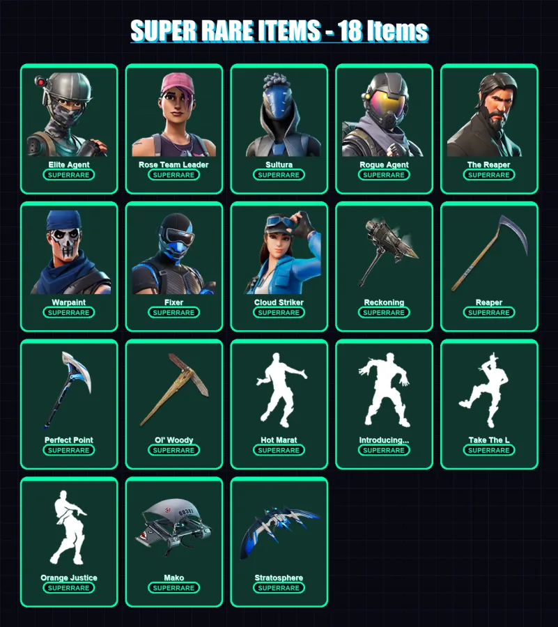 [PS4/PS5/XBOX/PC] | Elite Agent | Rose Team Leader | Sultura | Rogue Agent | The Reaper | 214 skin | 256 pickaxe | 209 emote | 220 glider | Lv3735 — Fortnite account