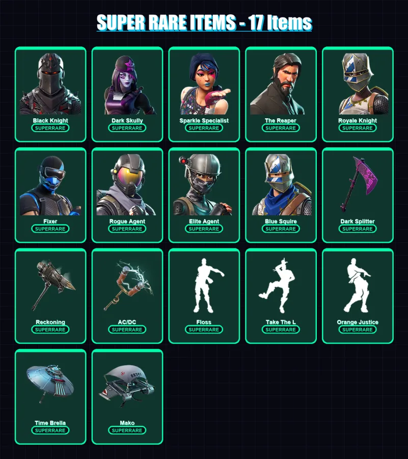 [PC] | Black Knight | Dark Skully | Sparkle Specialist | The Reaper | Royale Knight | 104 skin | 94 pickaxe | 110 emote | 100 glider | Lv1652