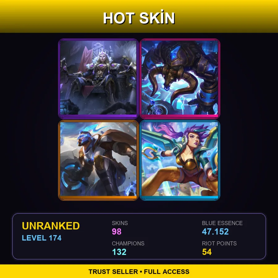 EUNE | Lv174 | Unranked | 98 Skin | 132 Champ — LoL account
