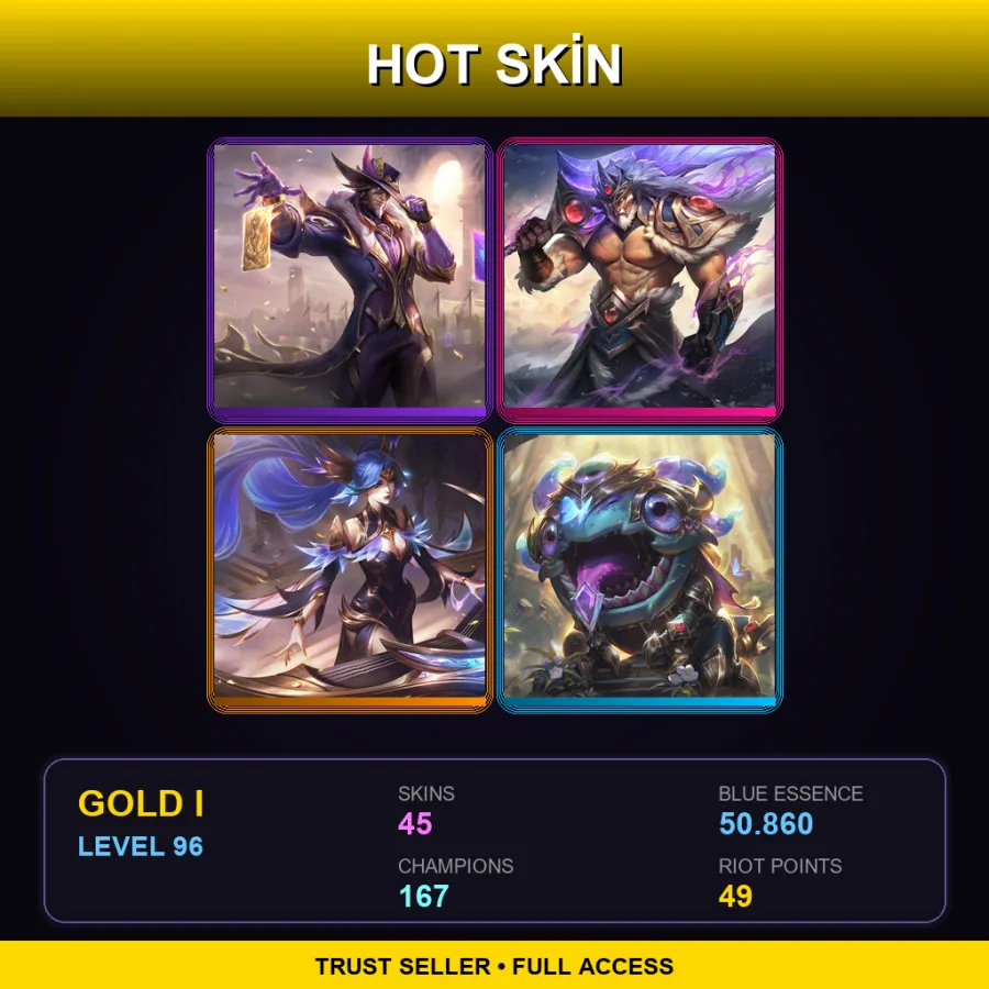 SG | Victorious Twisted Fate | Victorious Tryndamere | Victorious Sona | Victorious Kog'Maw | 45 Skin | 167 Champ | Gold I | Lv96
