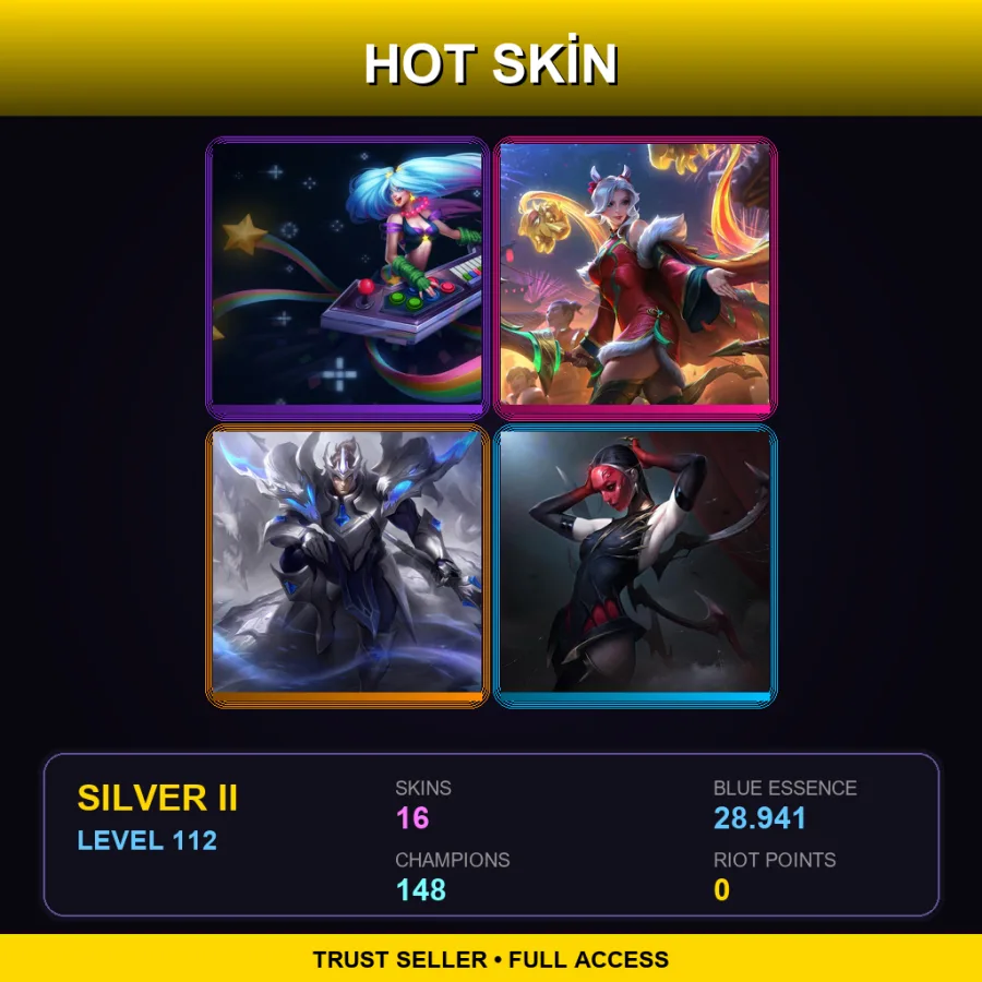 BR | Arcade Sona | Firecracker Ashe | Worlds 2021 Jarvan IV | Masque of the Black Rose Elise | 16 Skin | 148 Champ | Silver II | Lv112