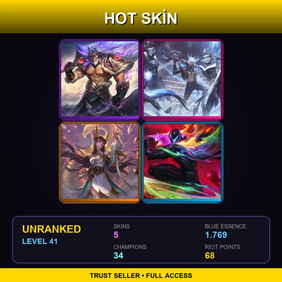 VN | Lv41 | Unranked | 5 Skin | 34 Champ — LoL account