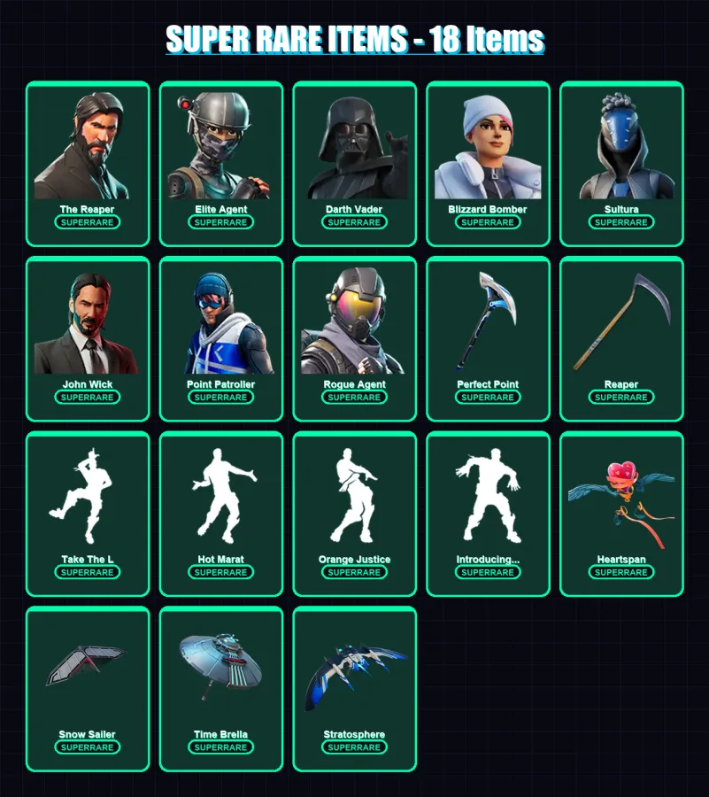 [PS4/PS5/XBOX/PC] | The Reaper | Elite Agent | Darth Vader | Blizzard Bomber | Sultura | 163 skin | 183 pickaxe | 152 emote | 168 glider | Lv2313