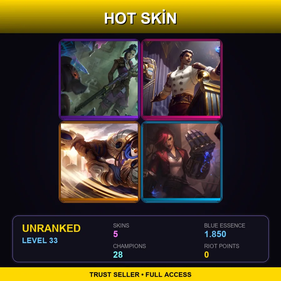 EUW | Lv33 | Unranked | 5 Skin | 28 Champ — LoL account