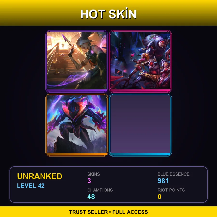 EUW | True Damage Akali | SKT T1 Vayne | Empyrean Zed | 3 Skin | 48 Champ | Lv42