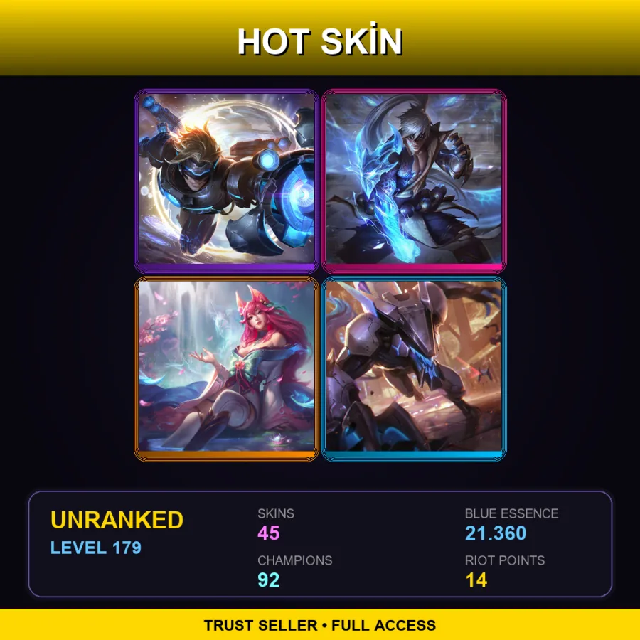 EUNE | Lv179 | Unranked | 45 Skin | 92 Champ — LoL account