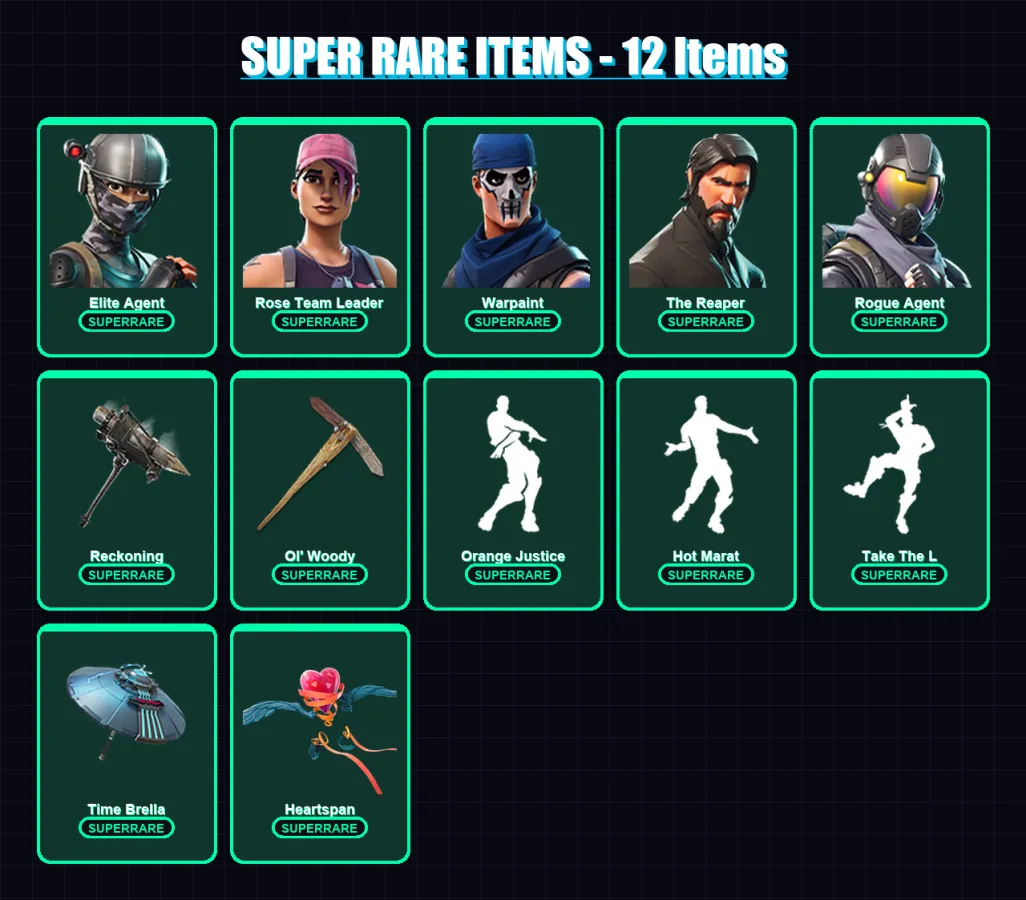 [PC/PSN] | Elite Agent | Rose Team Leader | Warpaint | The Reaper | Rogue Agent | 63 skin | 50 pickaxe | 65 emote | 62 glider | Lv701