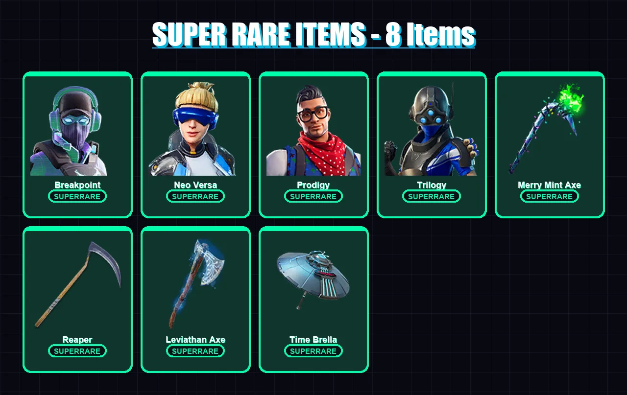 [PS4/PS5/XBOX/PC] | Breakpoint | Neo Versa | Prodigy | Trilogy | Blackheart | 167 skin | 216 pickaxe | 164 emote | 157 glider | Lv2745
