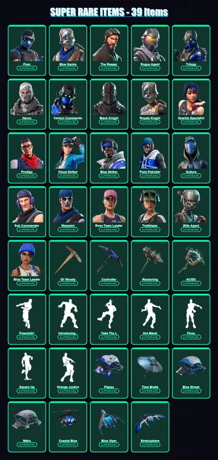 [PS4/PS5/XBOX/PC] | Fixer | Blue Squire | The Reaper | Rogue Agent | Trilogy | 115 skin | 98 pickaxe | 117 emote | 106 glider | Lv1253
