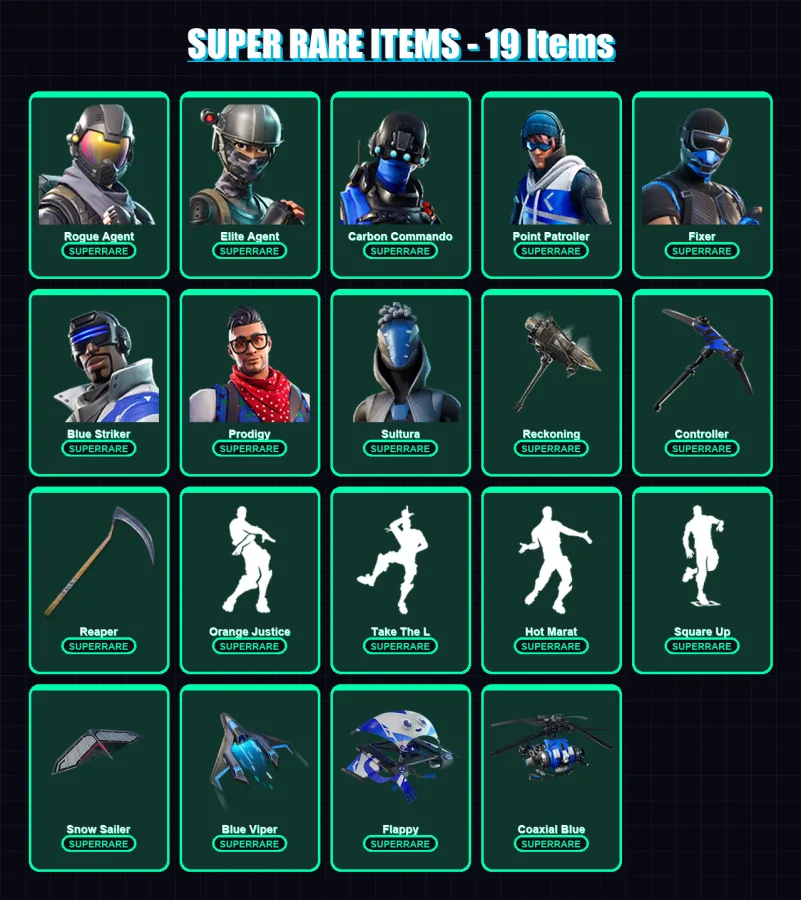[PS4/PS5/XBOX/PC] | Rogue Agent | Elite Agent | Carbon Commando | Point Patroller | Fixer | 60 skin | 48 pickaxe | 63 emote | 56 glider | Lv703 — Fortnite account