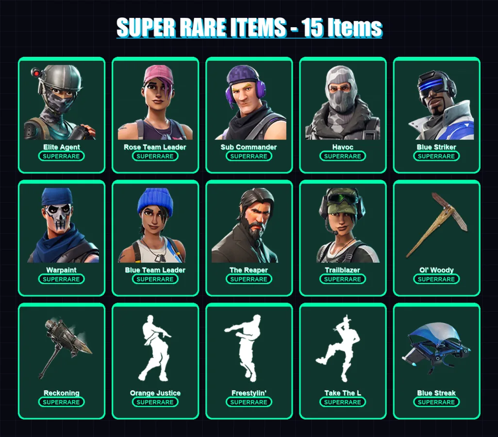 [PC/XBOX] | Elite Agent | Rose Team Leader | Sub Commander | Havoc | Blue Striker | 40 skin | 26 pickaxe | 32 emote | 31 glider | Lv289