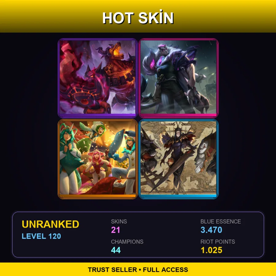 EUW | Lv120 | Unranked | 21 Skin | 44 Champ — LoL account
