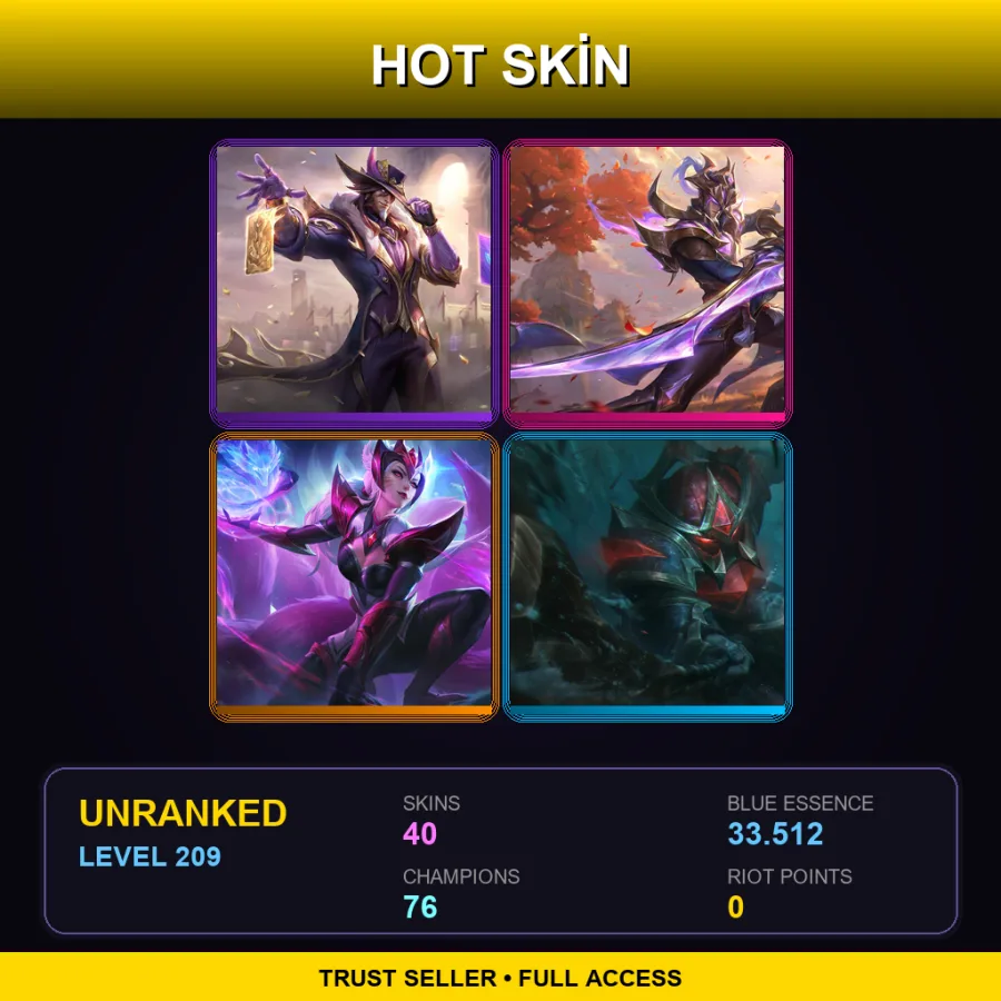 LAN | Lv209 | Unranked | 40 Skin | 76 Champ — Challenger Ahri